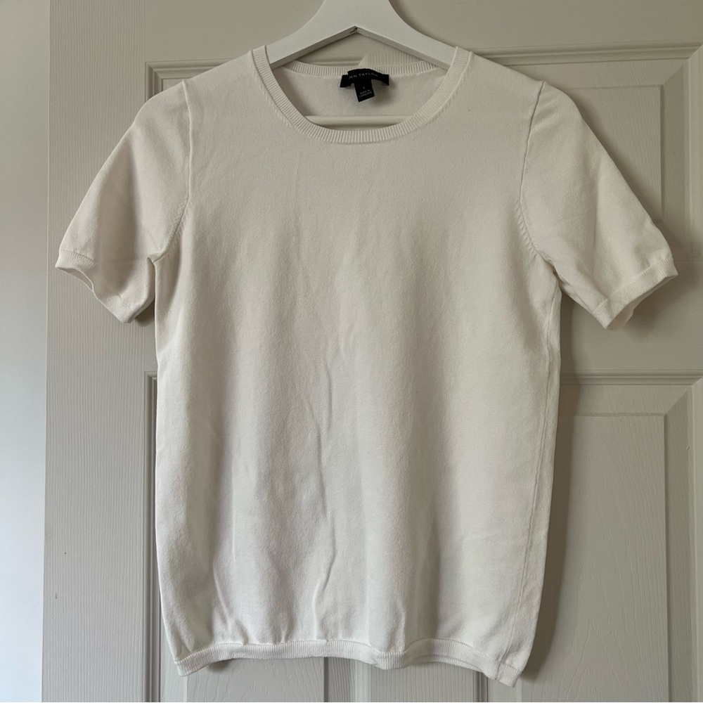 Ann Taylor Ivory Knit Short Sleeve Top